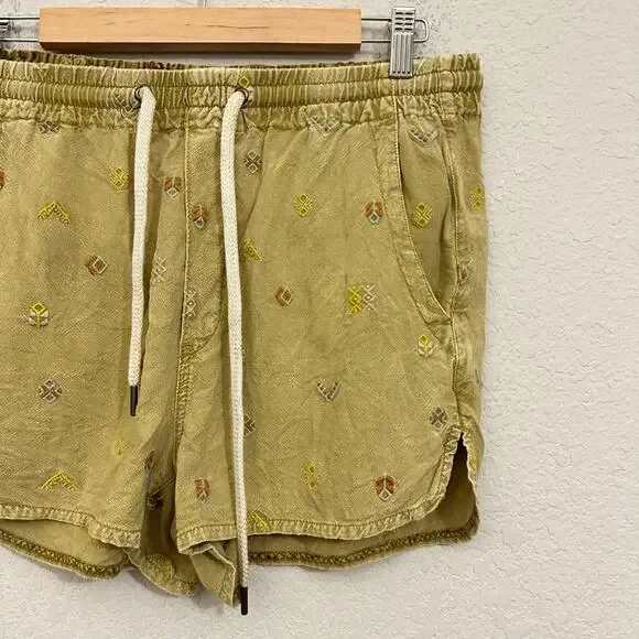 PILCRO ANTHROPOLOGIE Shorts Khaki Embroidered Drawstring Casual Beach - Picture 4 of 9